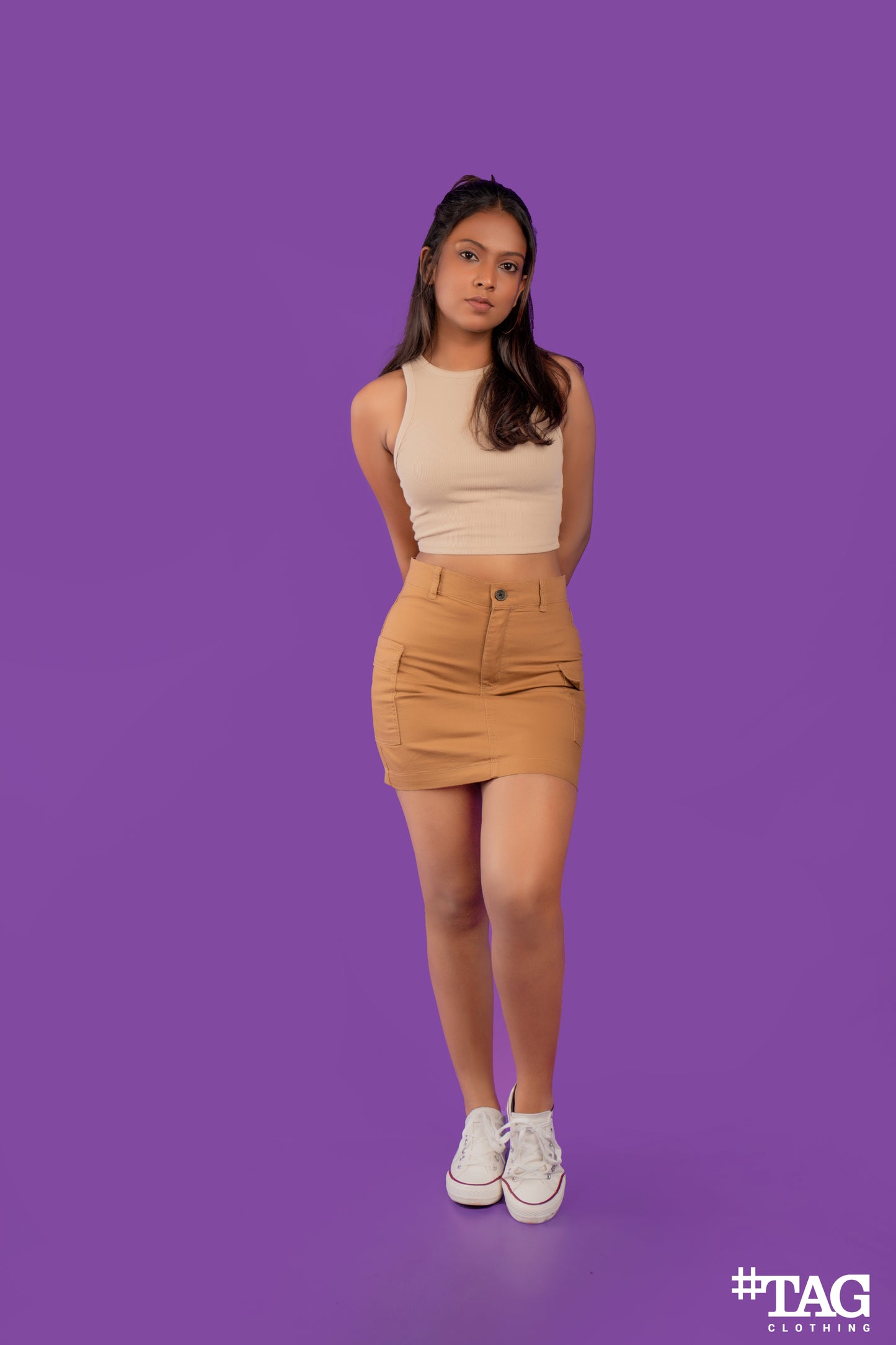 Ladies Mini Cargo Skirt - Light Brown