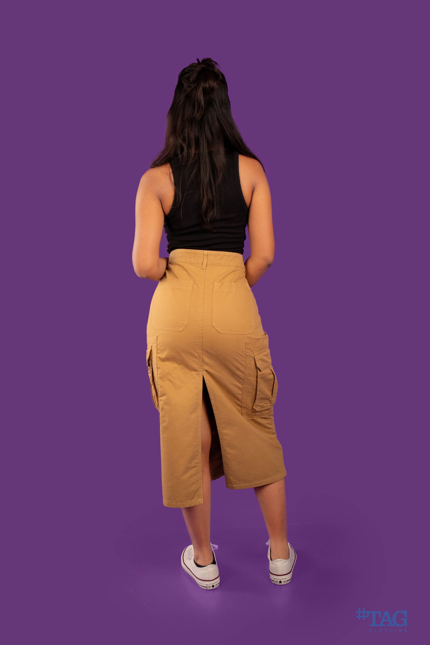 Ladies Long Cargo Skirt - Light Brown