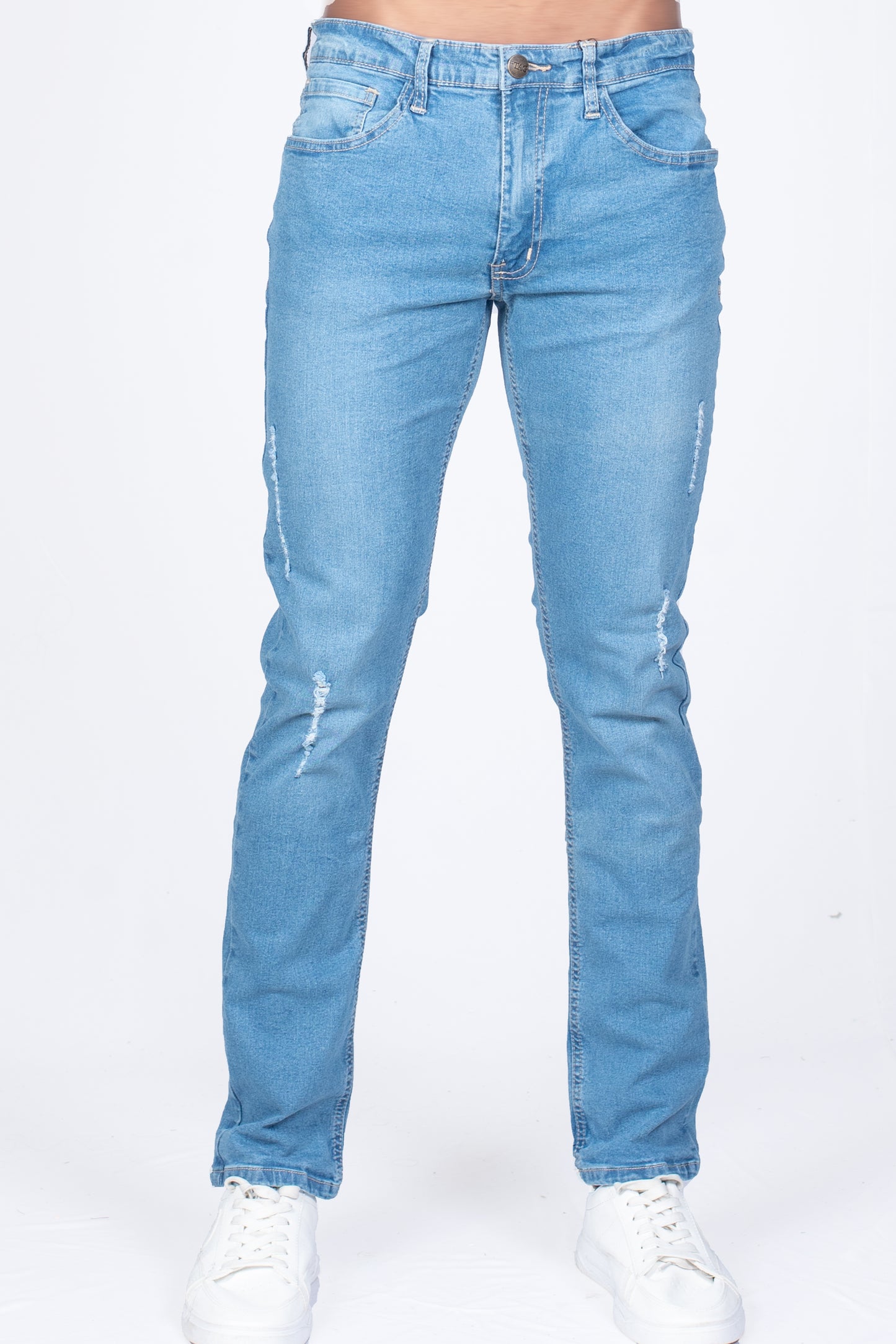 Men's Tooled Detailed Slim Fit Jeans in Ice Blue Wash