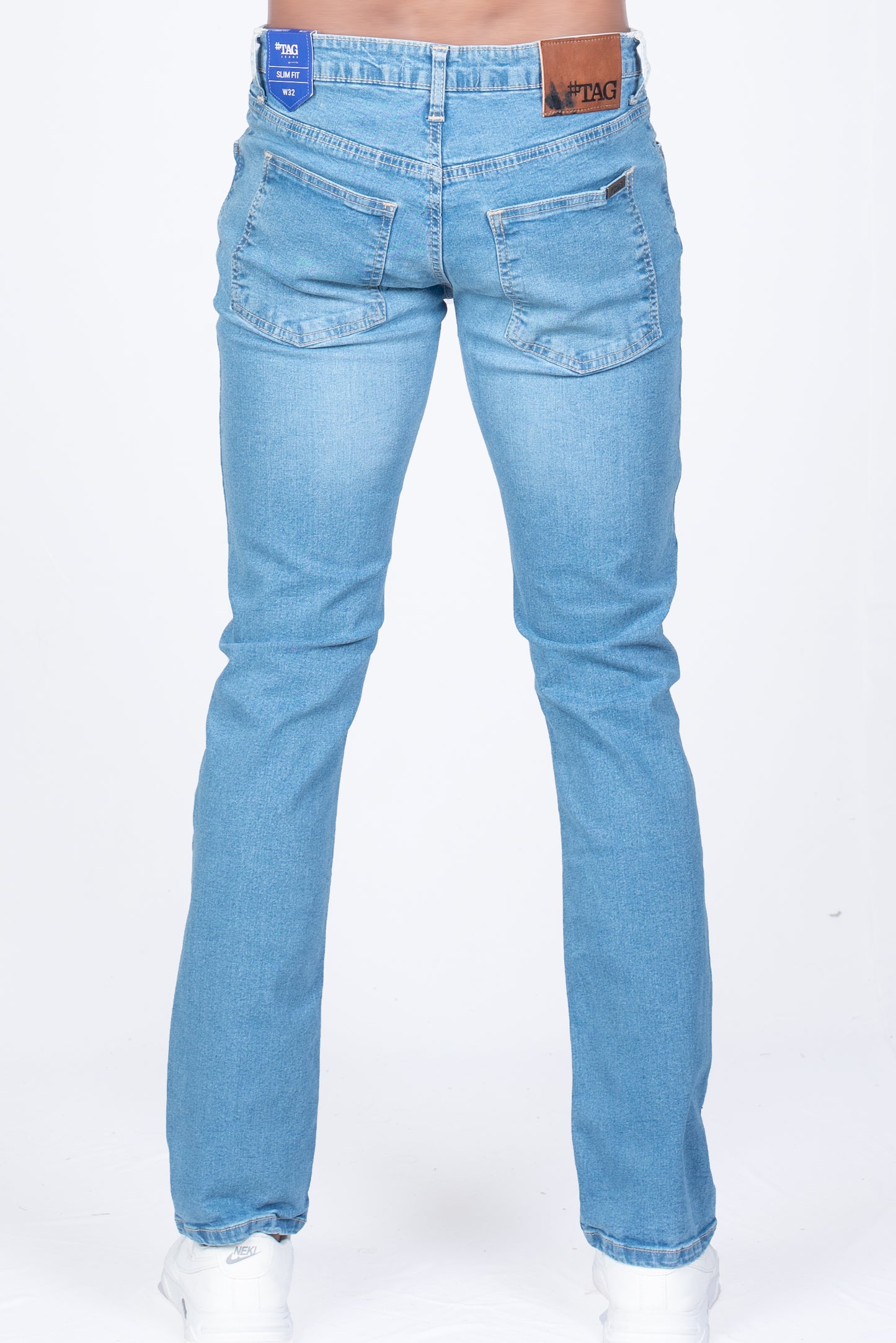 Men's Tooled Detailed Slim Fit Jeans in Ice Blue Wash