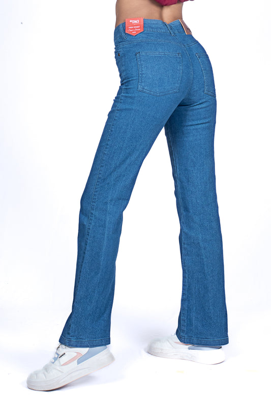Ladies Flared Jeans - Mid Blue Wash