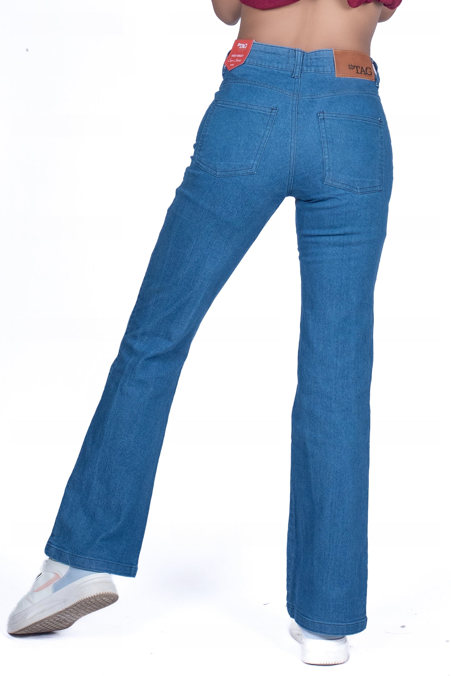 Ladies Flared Jeans - Mid Blue Wash