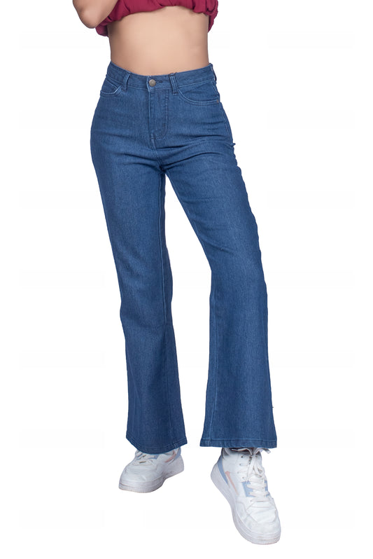 Ladies High-waist Flared Jeans - Dark Blue Wash