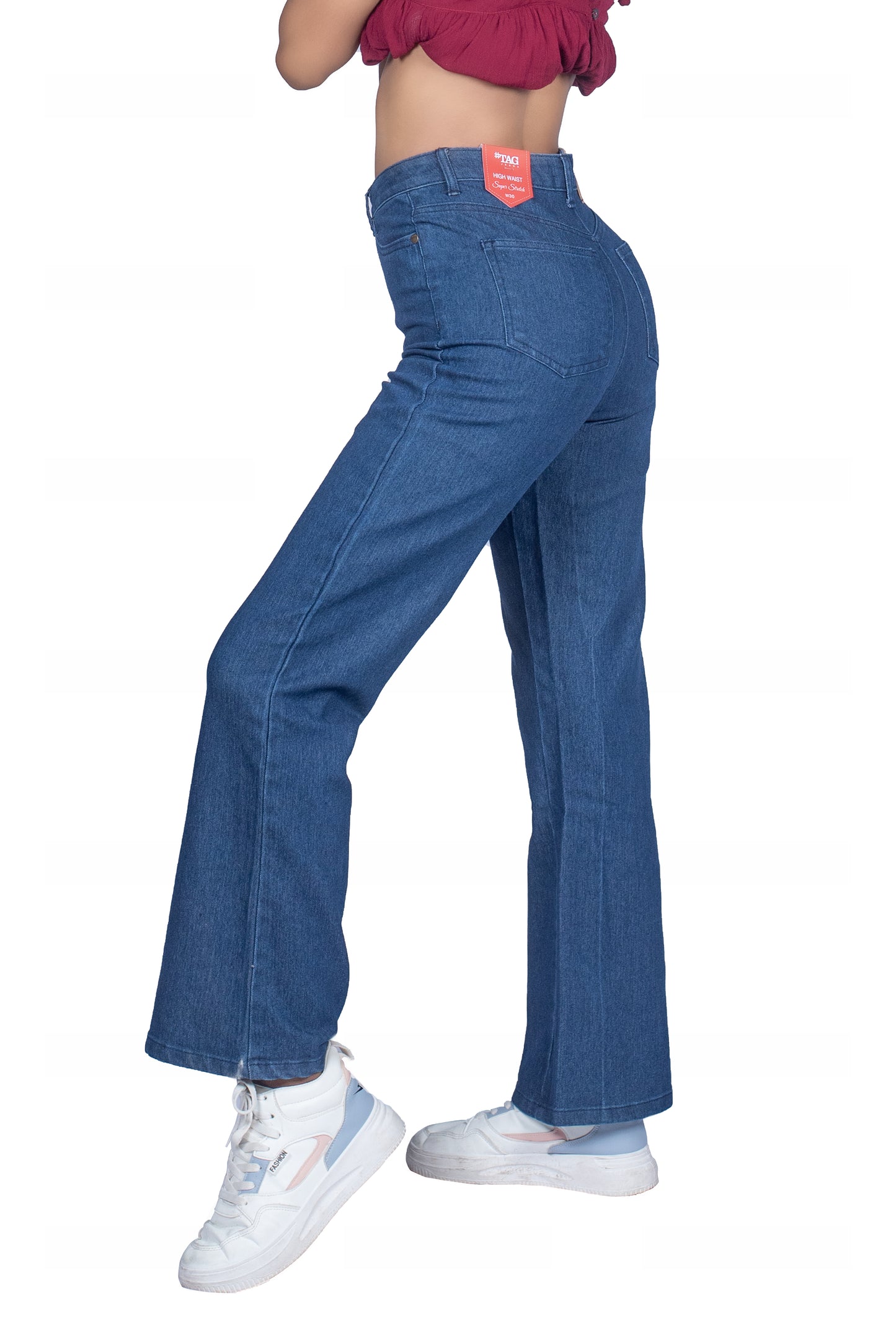 Ladies High-waist Flared Jeans - Dark Blue Wash