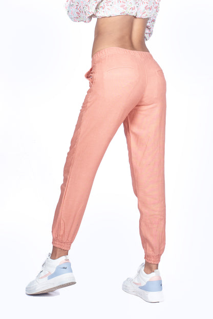 Ladies Linen Jogger Pant - Salmon Pink