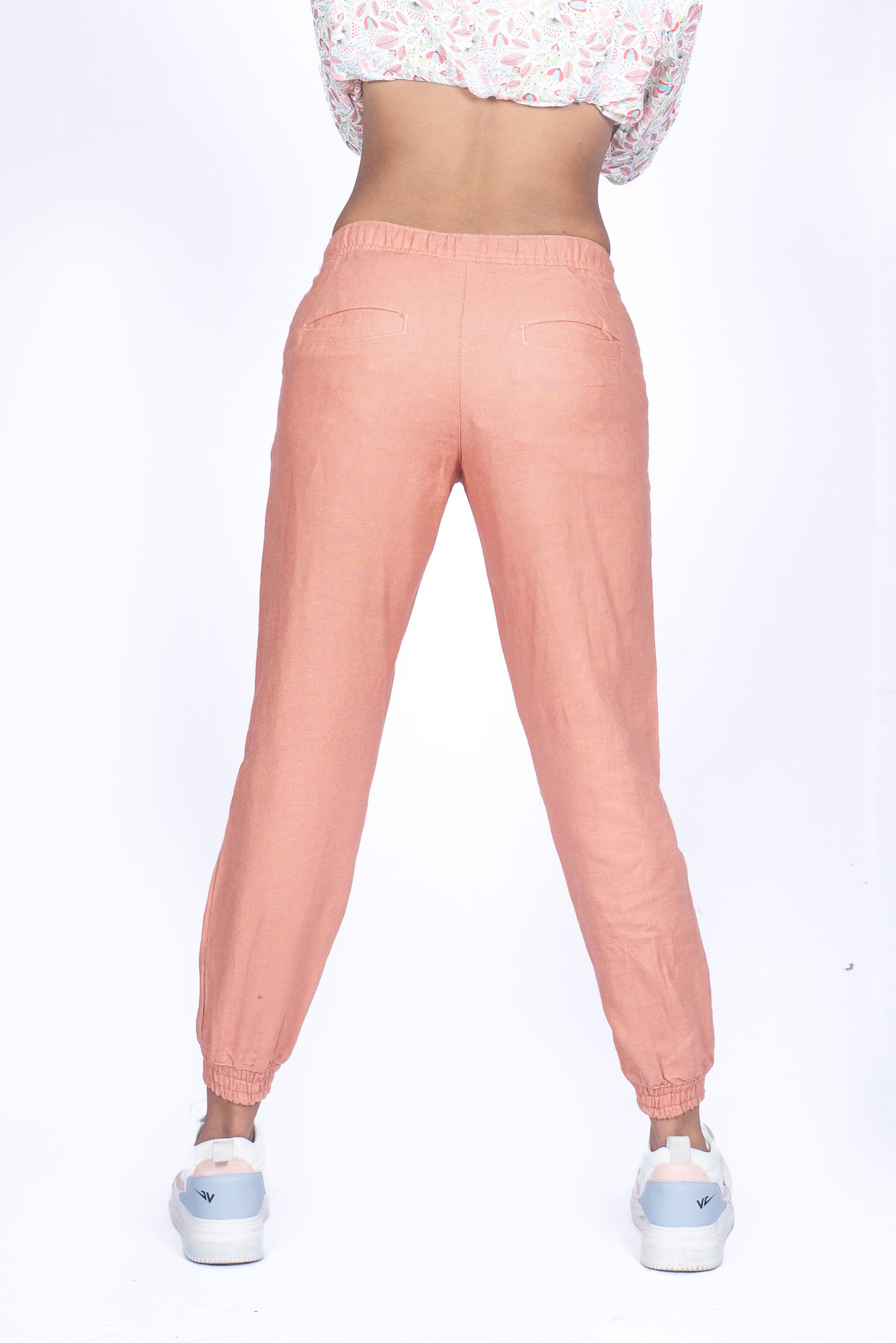 Ladies Linen Jogger Pant - Salmon Pink