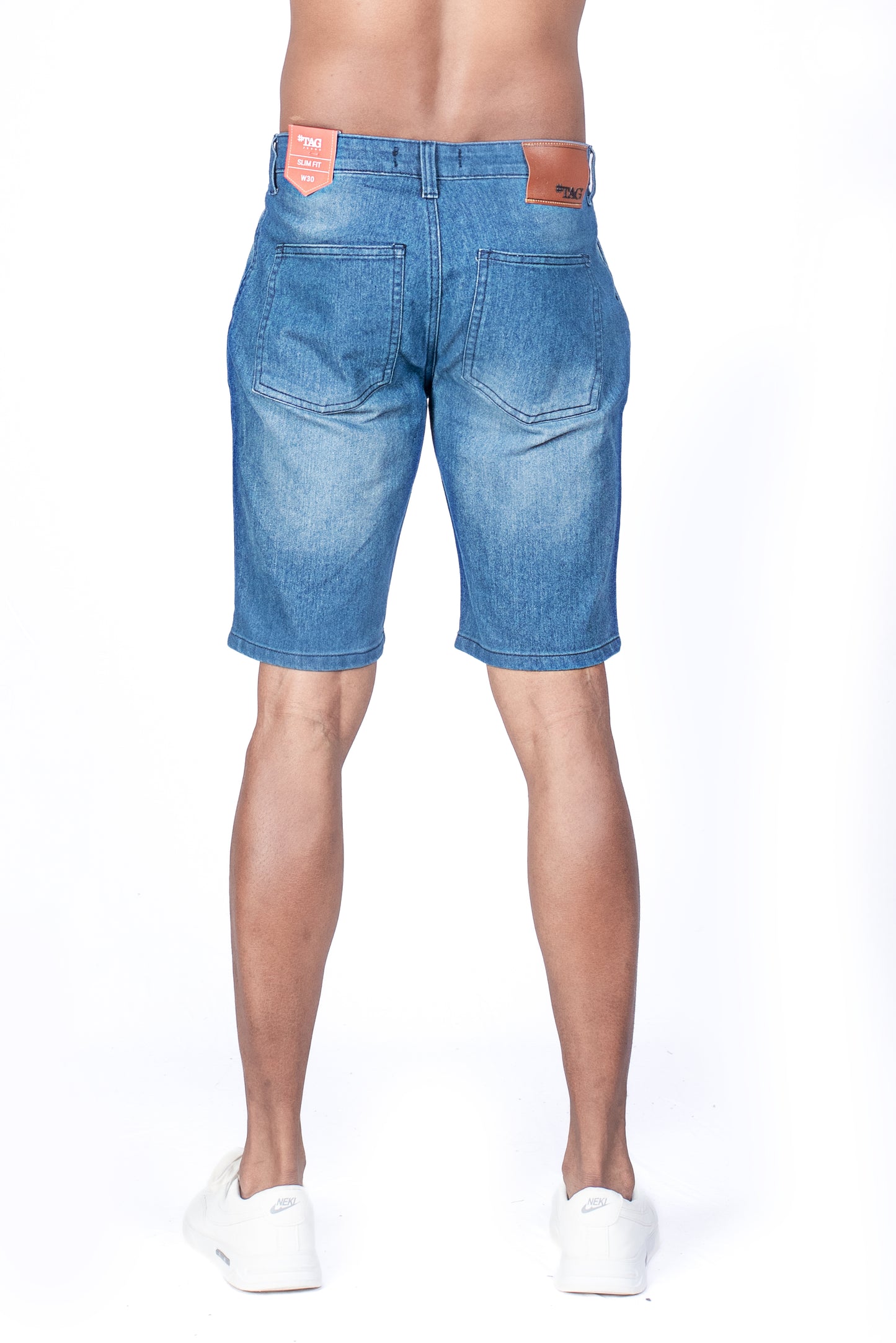 Men's Tooled Denim Short - Mid Blue Wash