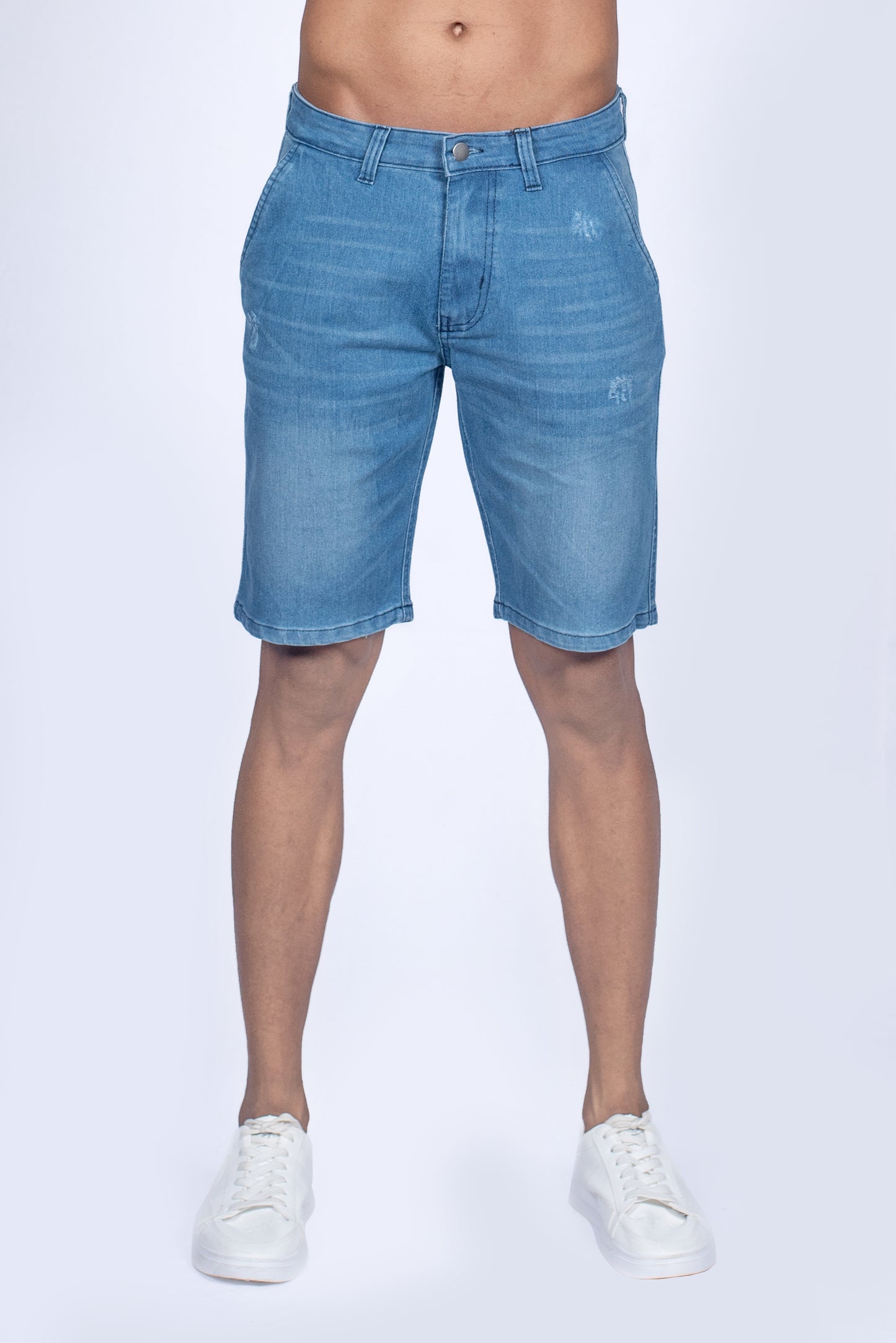 Men's Tooled Denim Short - Mid Blue Wash