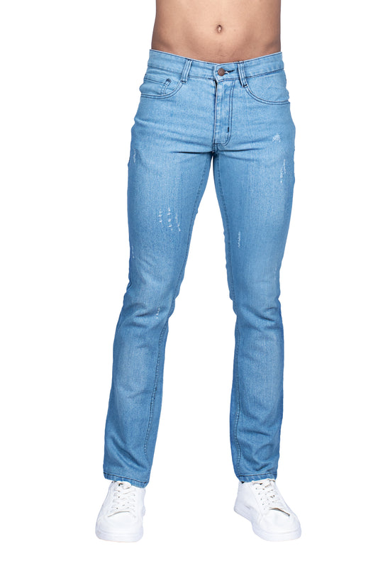 Men's Tooled Detailed Slim Fit Jeans in Light Blue Wash