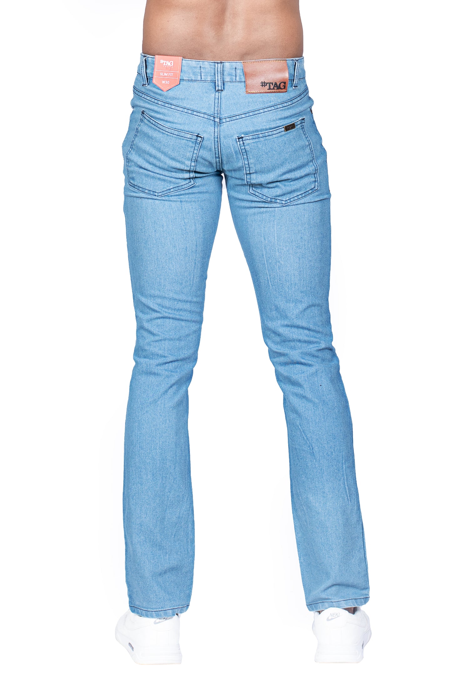 Men's Tooled Detailed Slim Fit Jeans in Light Blue Wash