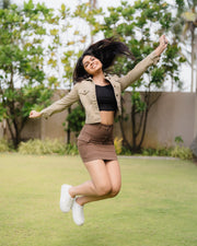 Twill Mini Skirt - Brown
