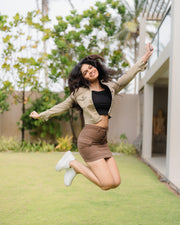 Twill Mini Skirt - Brown