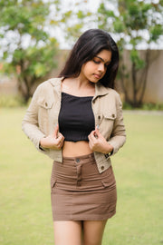 Twill Mini Skirt - Brown