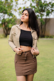 Twill Mini Skirt - Brown