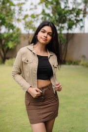 Twill Mini Skirt - Brown