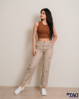 Ladies casual Cargo Pant- Beige