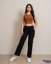 ladies casual cargo pant - Black