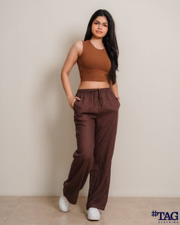 Ladies Regular Linen pant- Brown