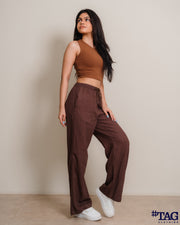 Ladies Regular Linen pant- Brown
