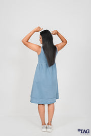 Nipped-waist Midi Dress- Light Blue