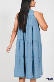 4 Tired Sleeveless Maxi Dress -Light Blue