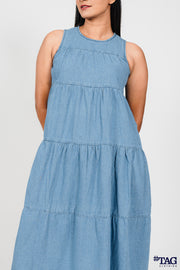 4 Tired Sleeveless Maxi Dress -Light Blue