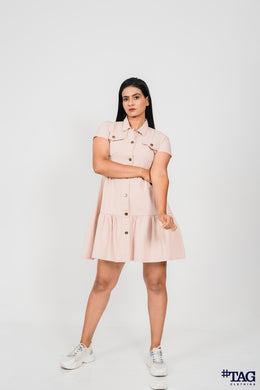 Twill Frill Dress- Pink