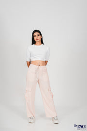 Ladie's Linen Cargo Pant- Pink
