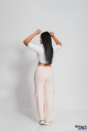 Ladie's Linen Cargo Pant- Pink