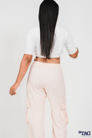 Ladie's Linen Cargo Pant- Pink