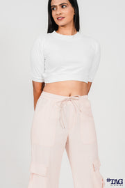 Ladie's Linen Cargo Pant- Pink