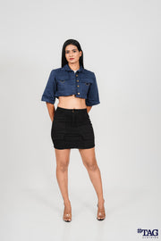 Ladies Twill Crop Jacket- Navy