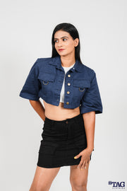 Ladies Twill Crop Jacket- Navy