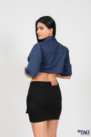 Ladies Twill Crop Jacket- Navy