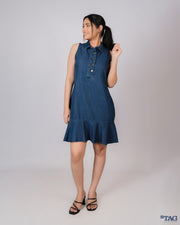 Frill Bottom Dress - Dark Blue