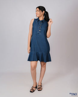 Frill Bottom Dress - Dark Blue