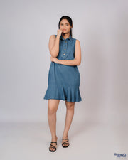 Frill Bottom Dress - Mid Blue