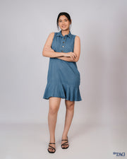Frill Bottom Dress - Mid Blue