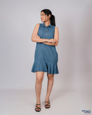 Frill Bottom Dress - Mid Blue