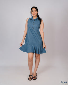 Frill Bottom Dress - Light Blue