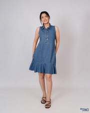 Frill Bottom Dress - Mid Blue