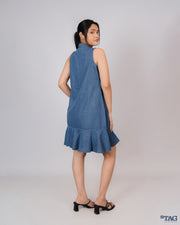 Frill Bottom Dress - Mid Blue