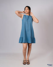 Dress with Side Frill Skirt - Light Blue