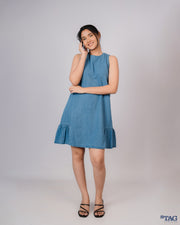 Dress with Side Frill Skirt - Light Blue