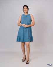 Dress with Side Frill Skirt - Light Blue
