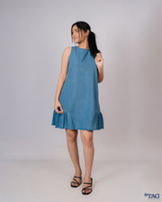 Dress with Side Frill Skirt - Light Blue