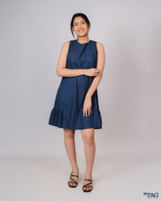 Dress with Side Frill Skirt - Dark Blue