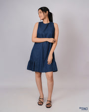 Dress with Side Frill Skirt - Dark Blue