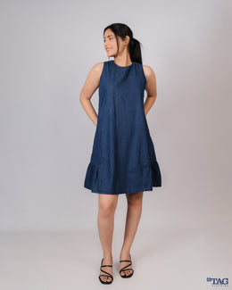 Dress with Side Frill Skirt - Dark Blue