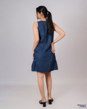 Dress with Side Frill Skirt - Dark Blue